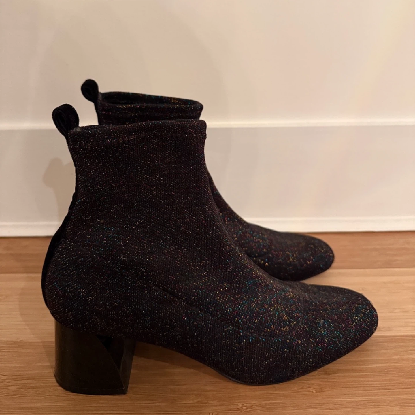 Zara Black Glitter Sock Boots Size 8