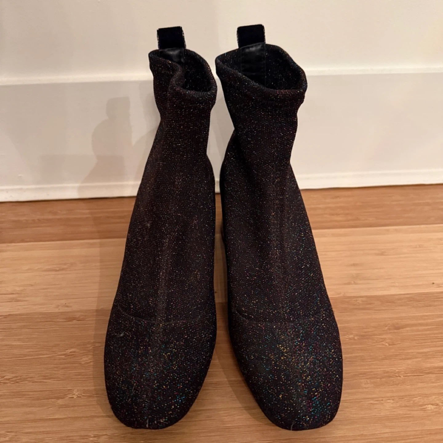 Zara Black Glitter Sock Boots Size 8 - photo 2