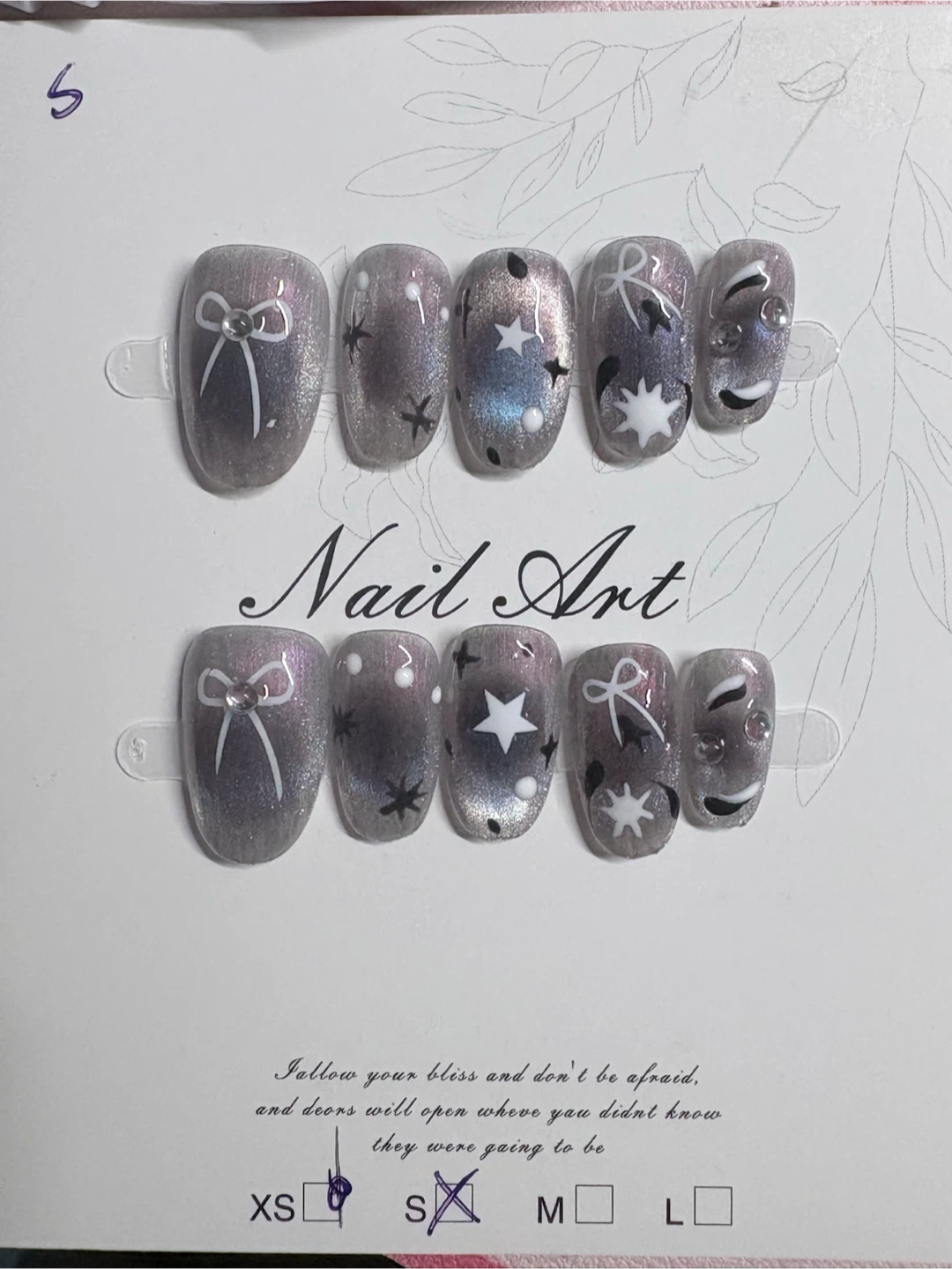 🏈 Luxury Handmade Star and Bow Press-on Nail Set - Size S