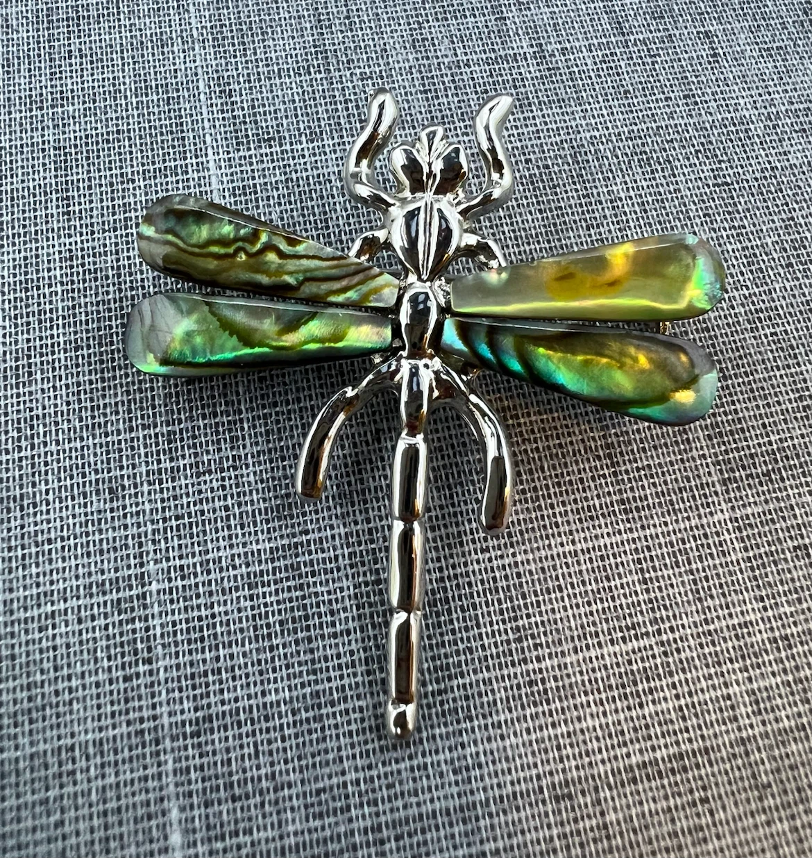 Silver-Tone Abalone Shell Dragonfly Brooch