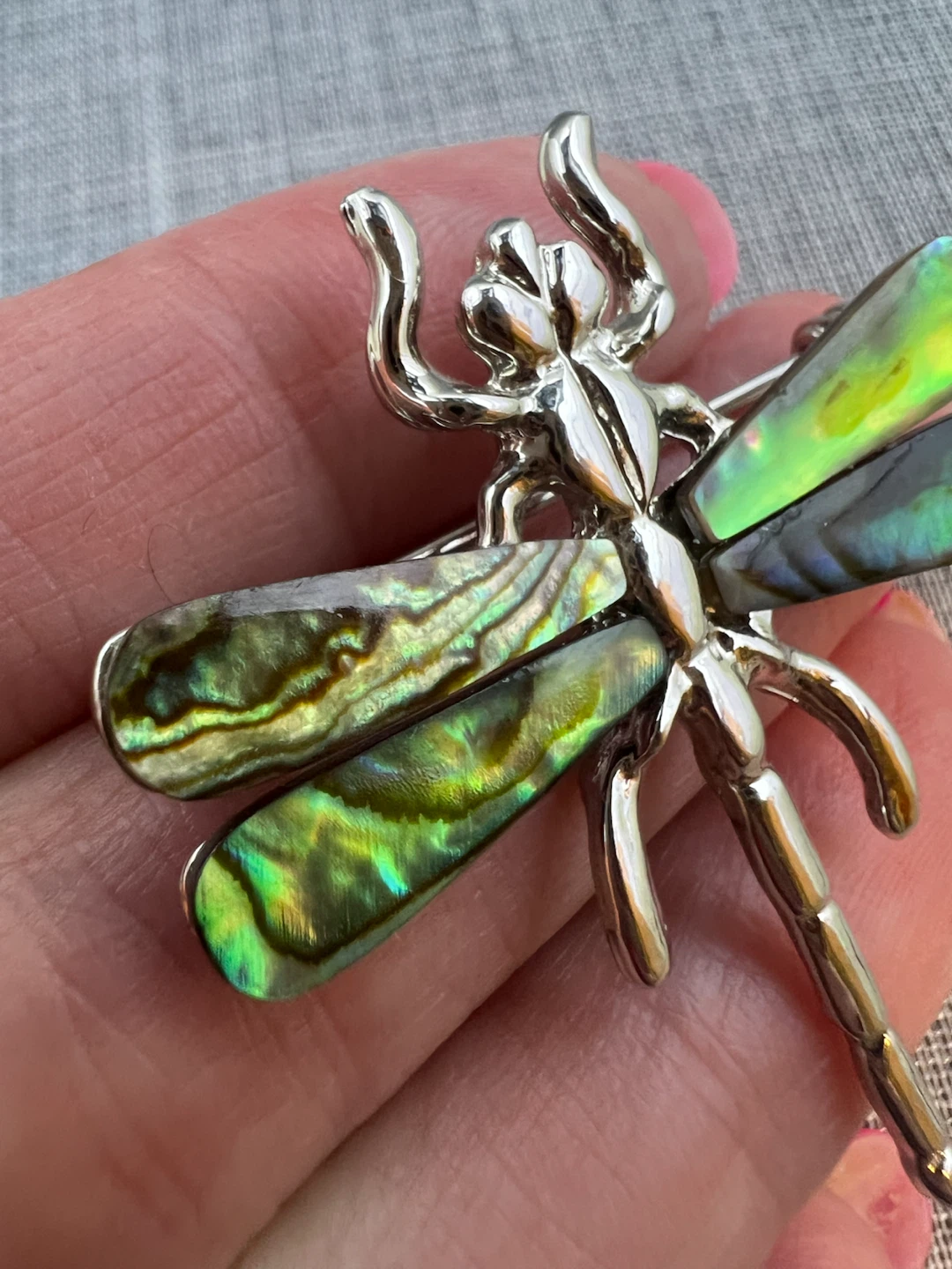 Silver-Tone Abalone Shell Dragonfly Brooch - photo 4