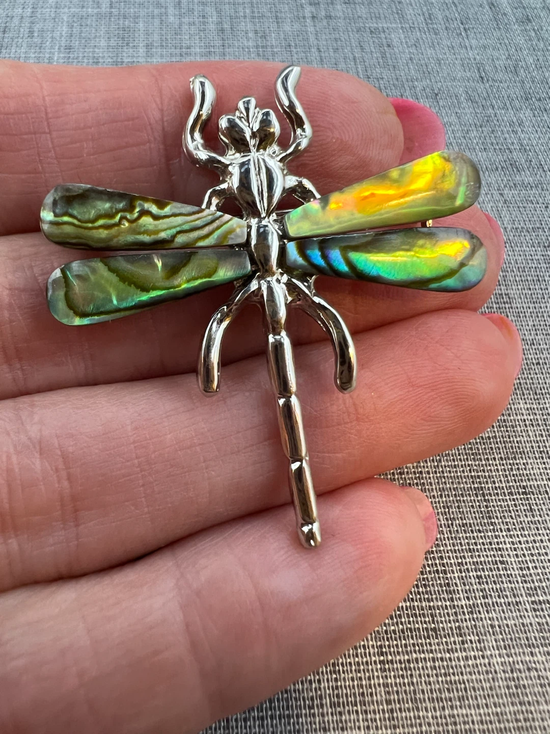 Silver-Tone Abalone Shell Dragonfly Brooch - photo 5
