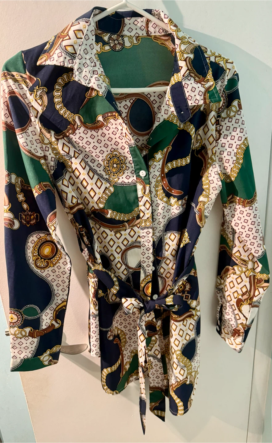 Chain Print Belted Shirt