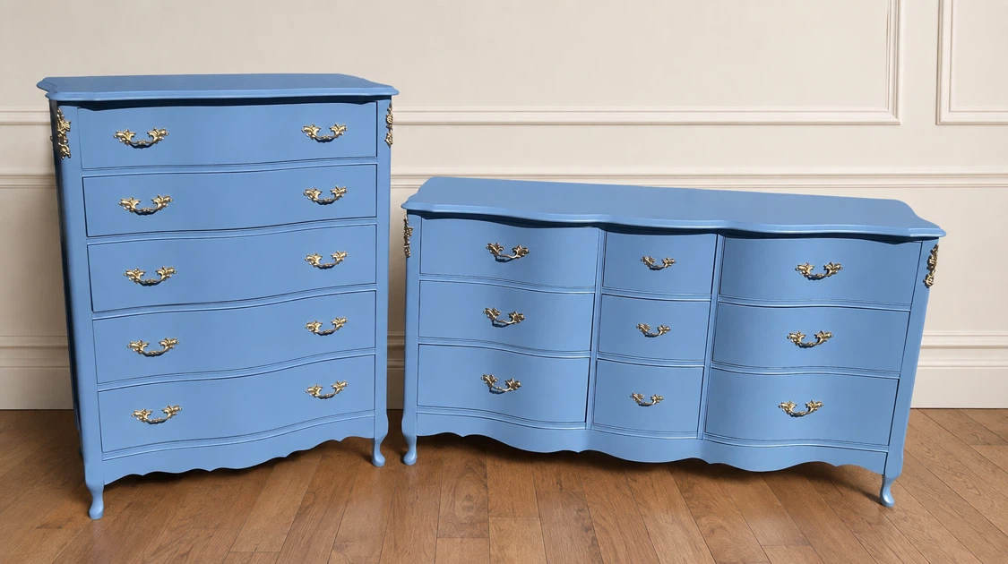 Periwinkle Blue French Provincial Dresser Set