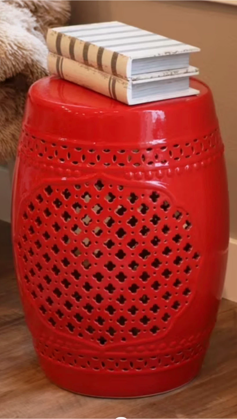 Red ceramic garden stool with a lattice pattern - photo 2