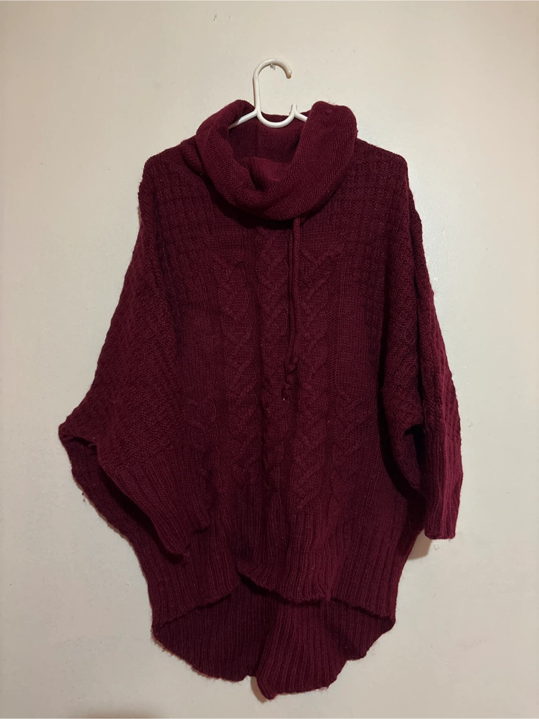 Ruby Moon Burgundy Cable Knit Cowl Neck Sweater