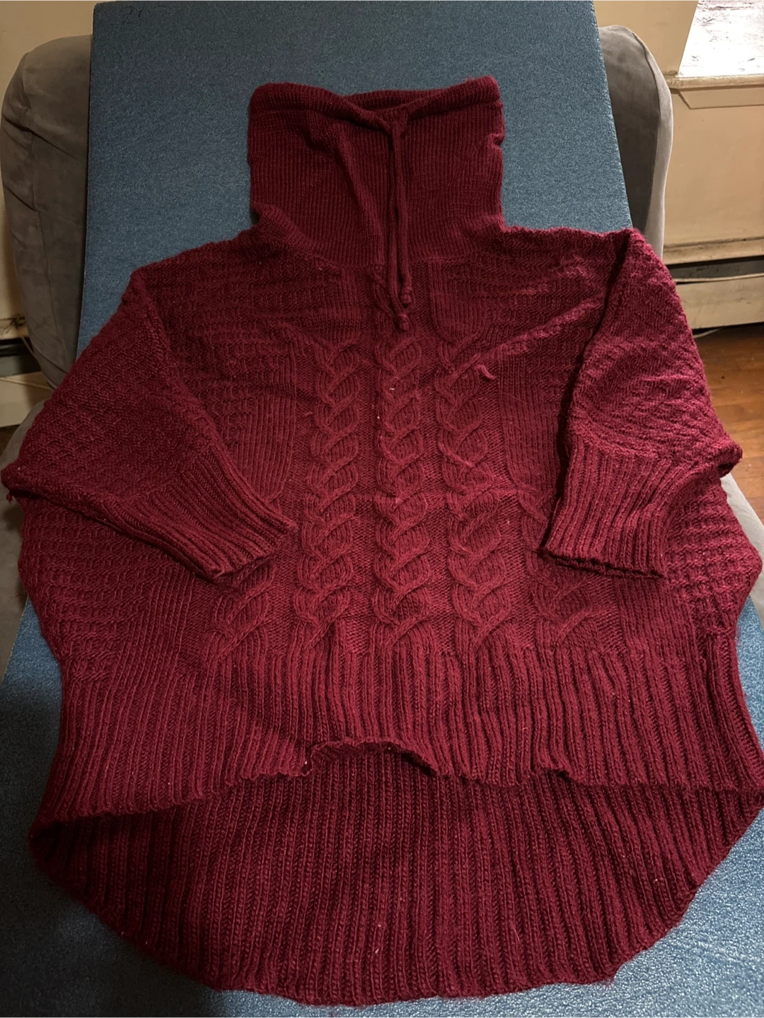 Ruby Moon Burgundy Cable Knit Cowl Neck Sweater - photo 2