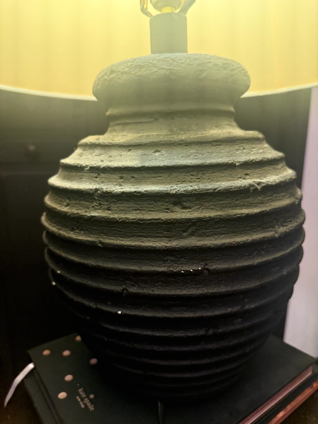 Vintage Black Ribbed Ceramic Table Lamp - photo 2