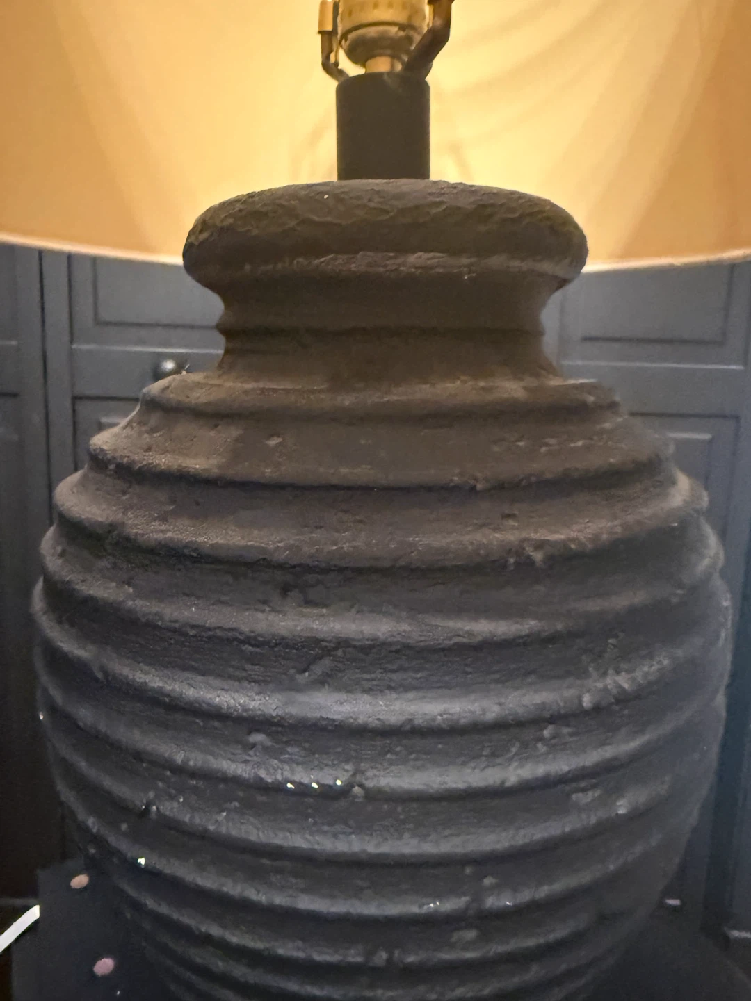 Vintage Black Ribbed Ceramic Table Lamp - photo 4