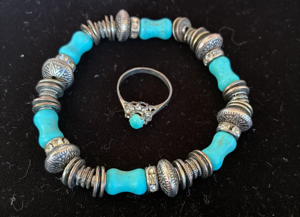 Turquoise Bead Bracelet and Ring Set