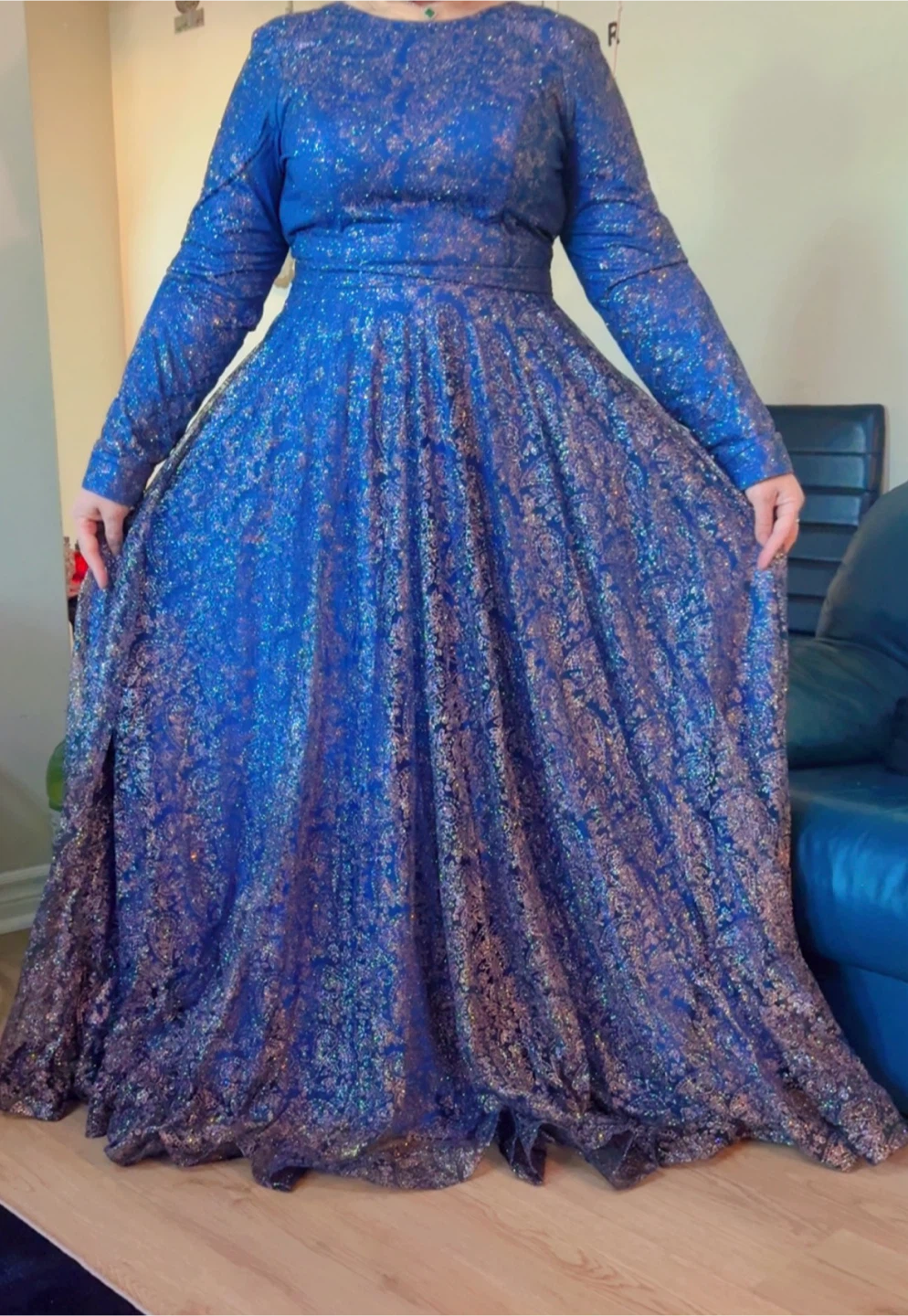 Blue Metallic Long-Sleeve Maxi Dress - photo 2