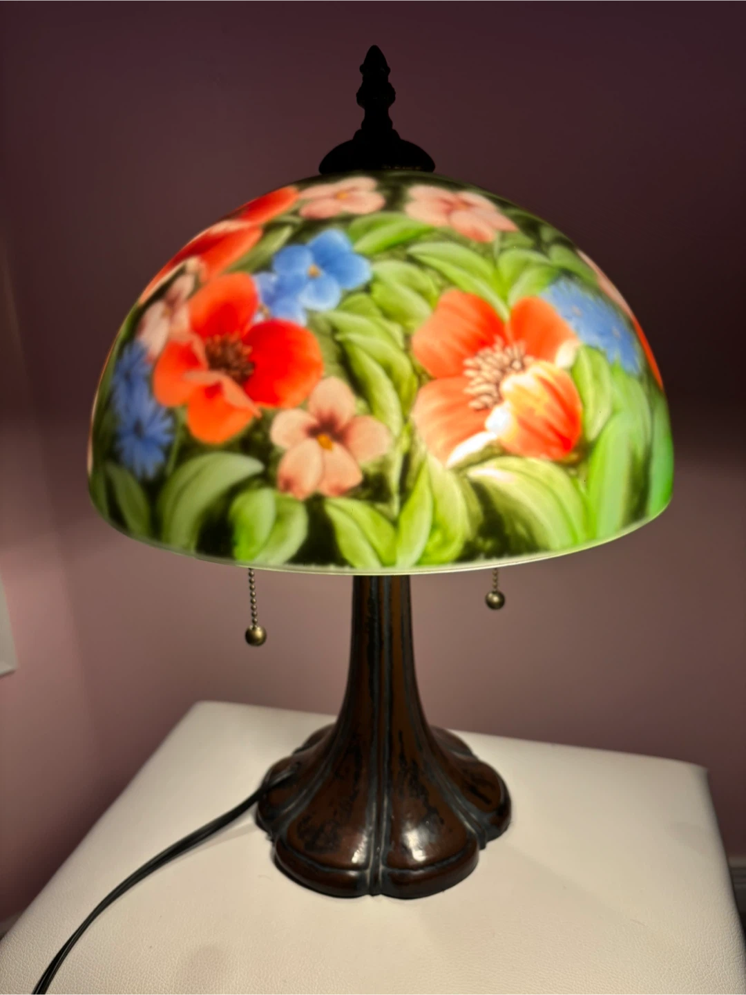 Antique Hand Painted Flower Garden Lamp