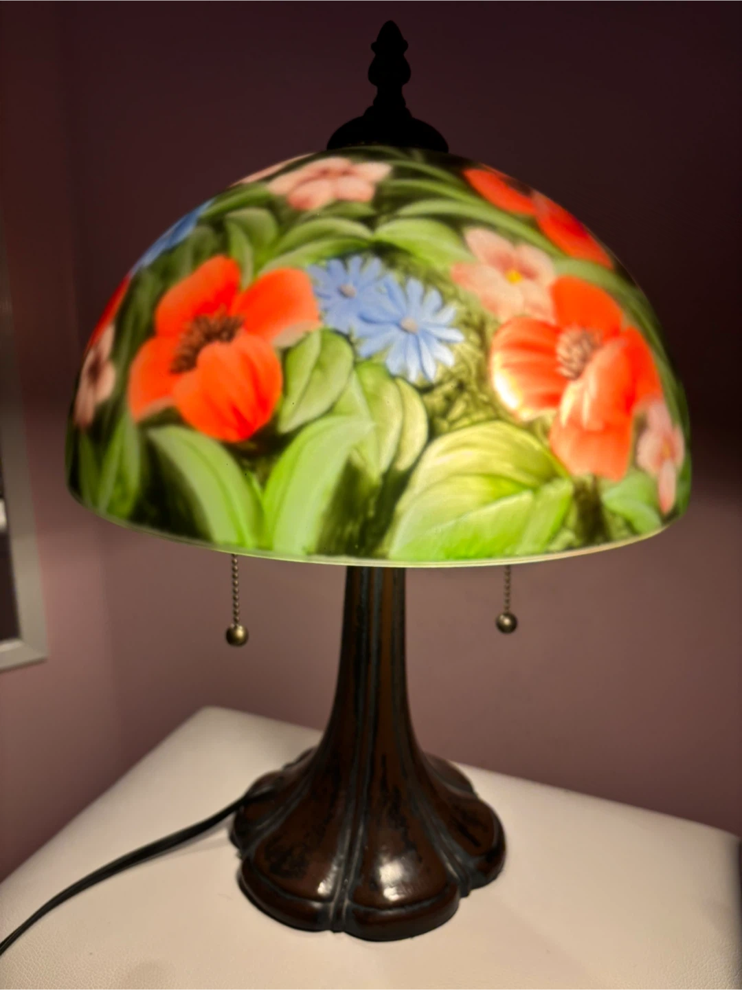 Antique Hand Painted Flower Garden Lamp - photo 2