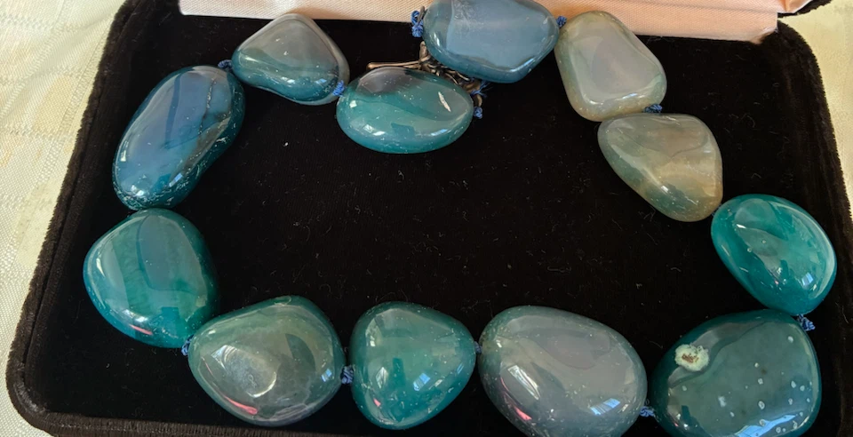 Teal Polished Stone Beaded Necklace