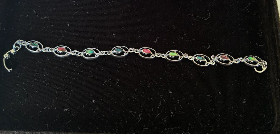 Dolphin link bracelet with colourful inlay