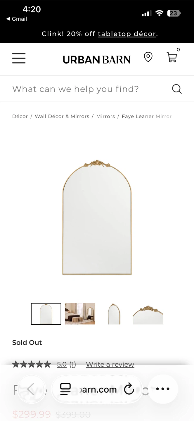 Urban Barn Faye Leaner Mirror - photo 4