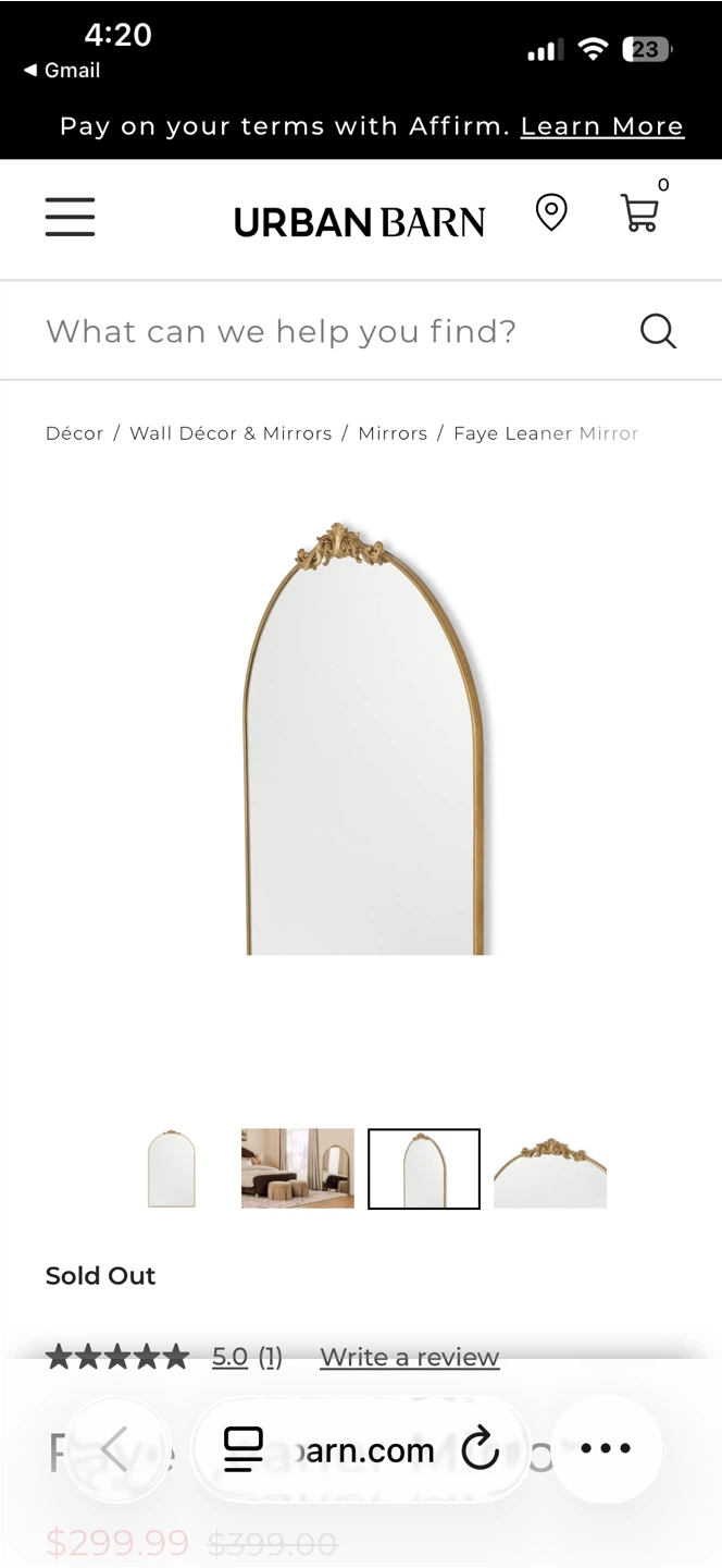 Urban Barn Faye Leaner Mirror - photo 5