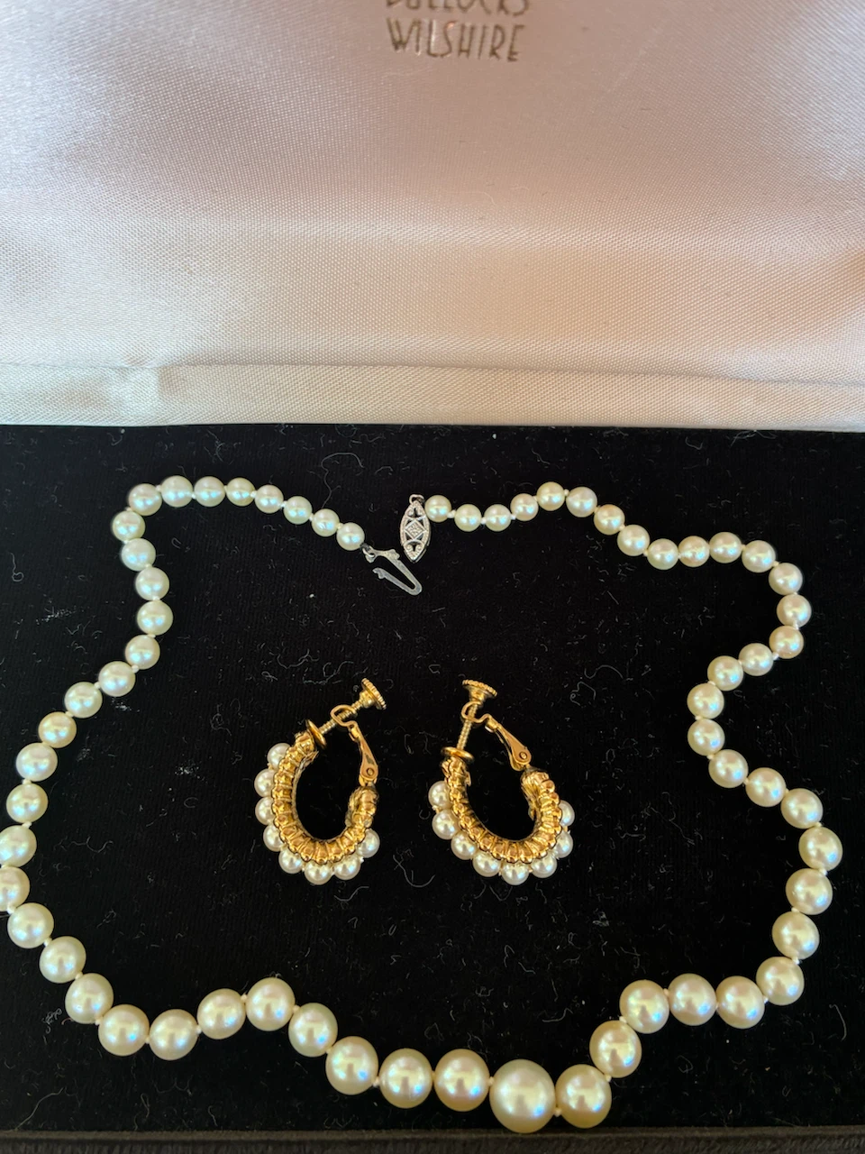 Vintage Bullock's Wilshire Pearl Necklace and Earring Set