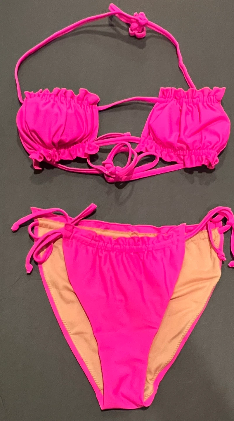 Neon Pink Ruffled Bikini Set Size S - photo 3