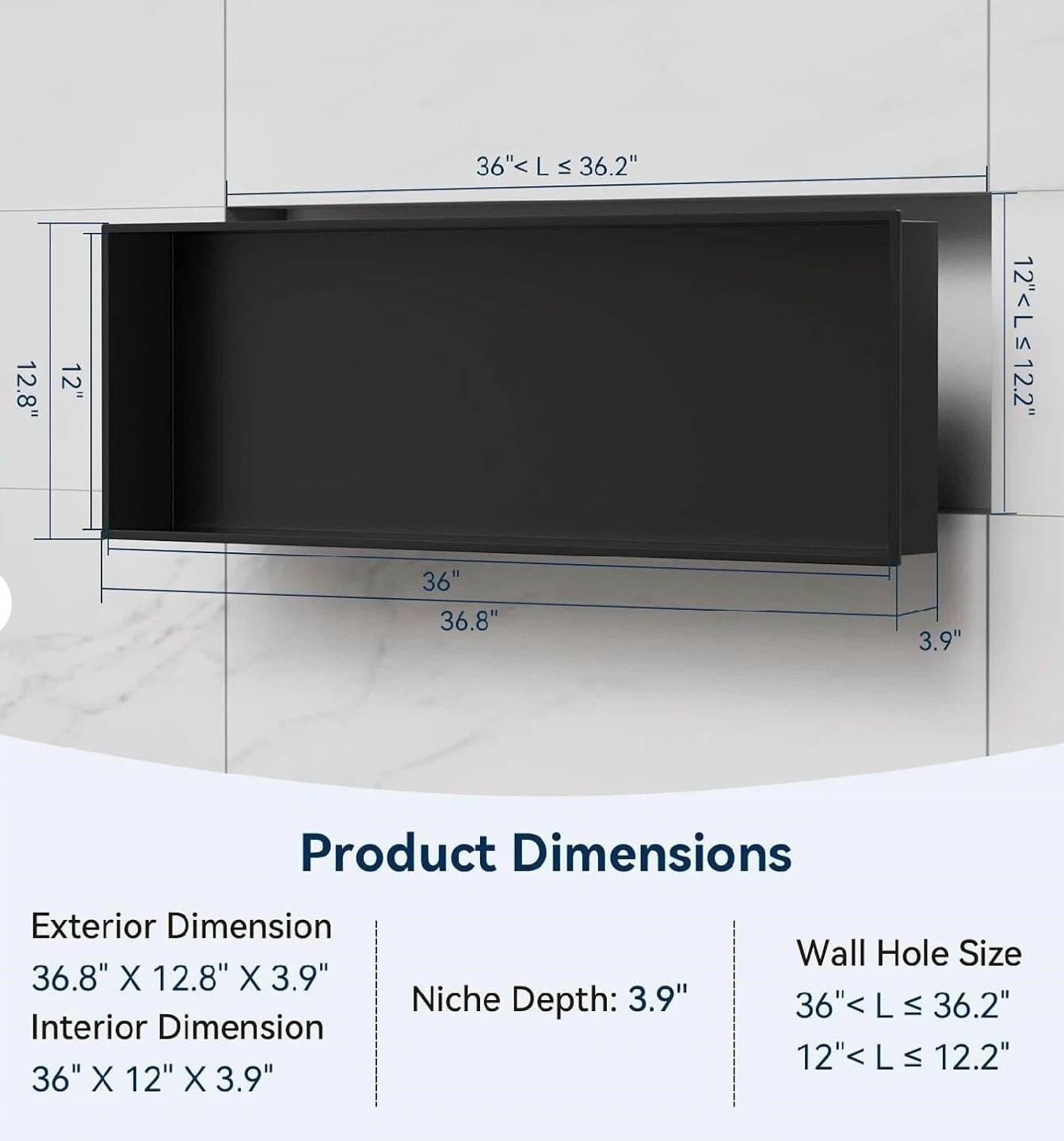 Shower niche 36" x 12” Black - photo 2