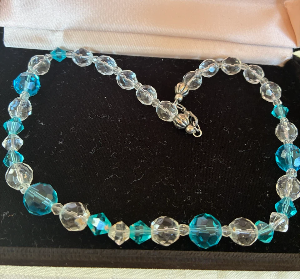 Clear and Blue Crystal Beaded Necklace