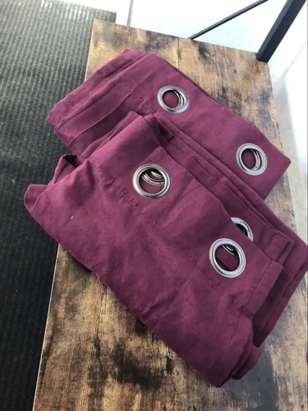 Set of two burgundy grommet curtains