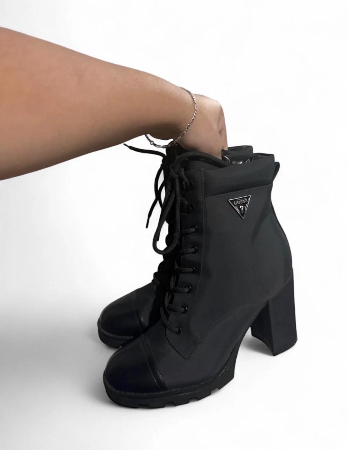 Guess Black Lace-Up Block Heel Boots