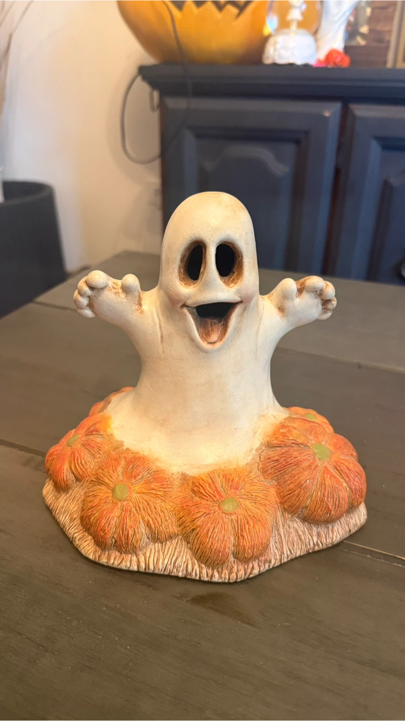 Ceramic Ghost and Pumpkin Halloween Decoration