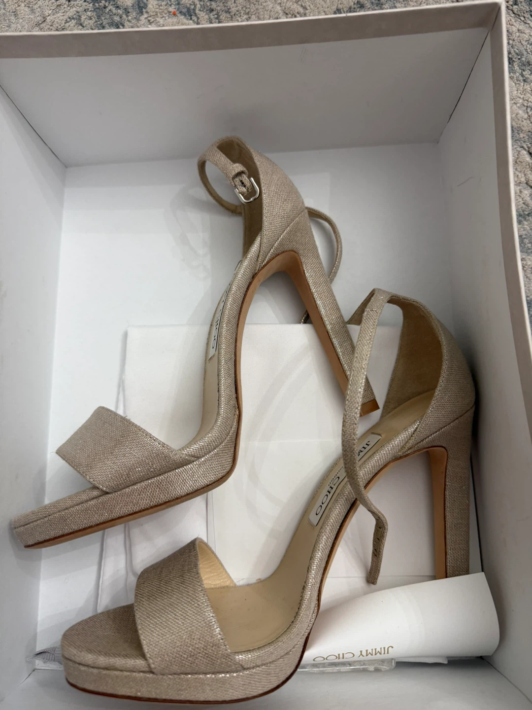 Jimmy Choo Metallic Ankle-Strap Heels, Size 37.5 - photo 2