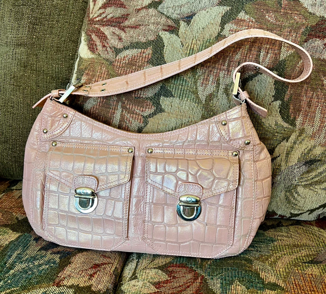 Saint Jack London Pink Croc-Embossed Shoulder Bag