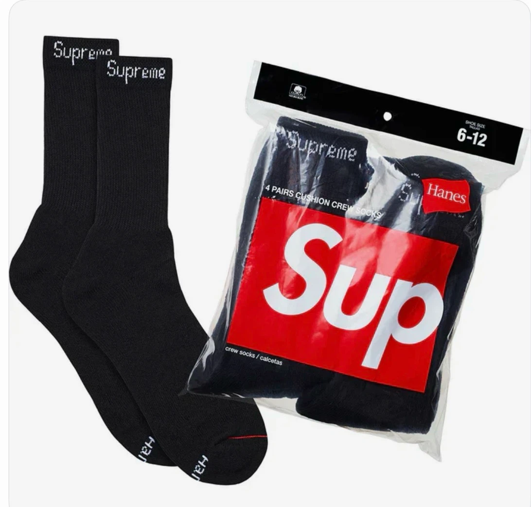 Supreme Hanes Crew Socks 4-Pack Black