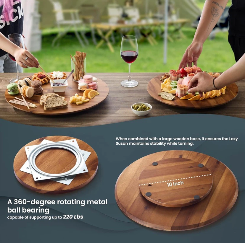 New 16" Acacia Wood Lazy Susan Charcuterie Board - photo 3