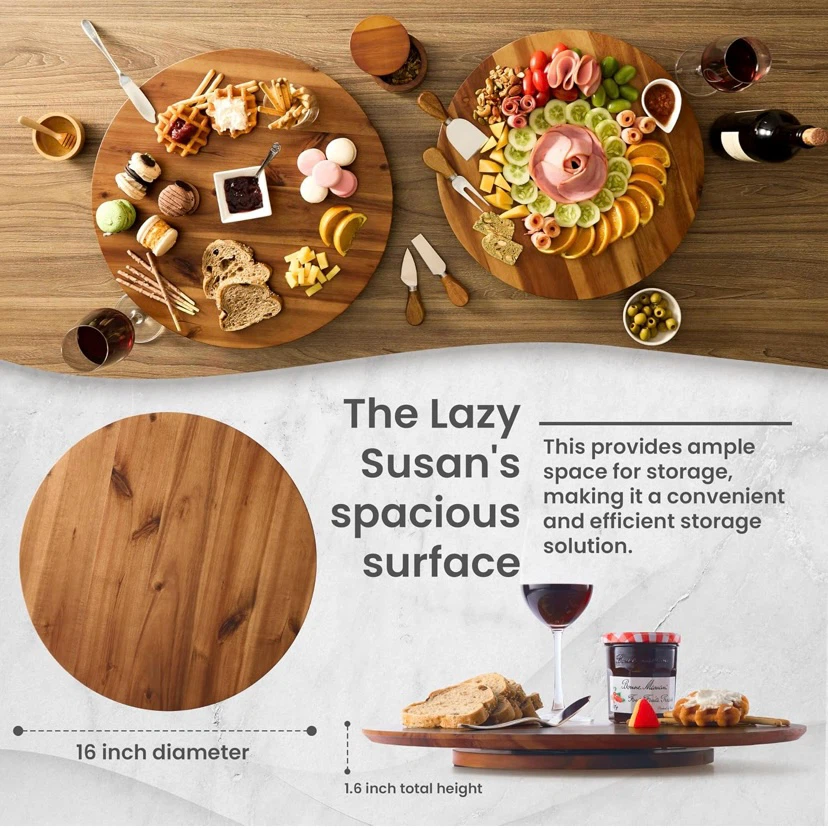 New 16" Acacia Wood Lazy Susan Charcuterie Board - photo 4