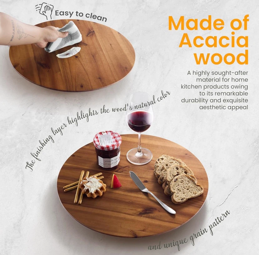 New 16" Acacia Wood Lazy Susan Charcuterie Board - photo 5