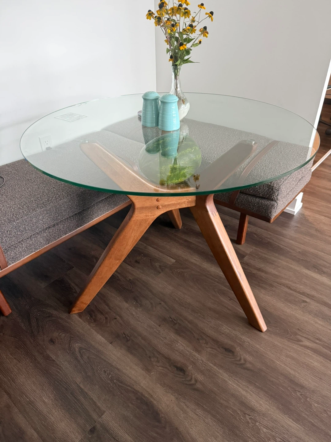 Wayfair Round Glass Dining Table with Wood Base