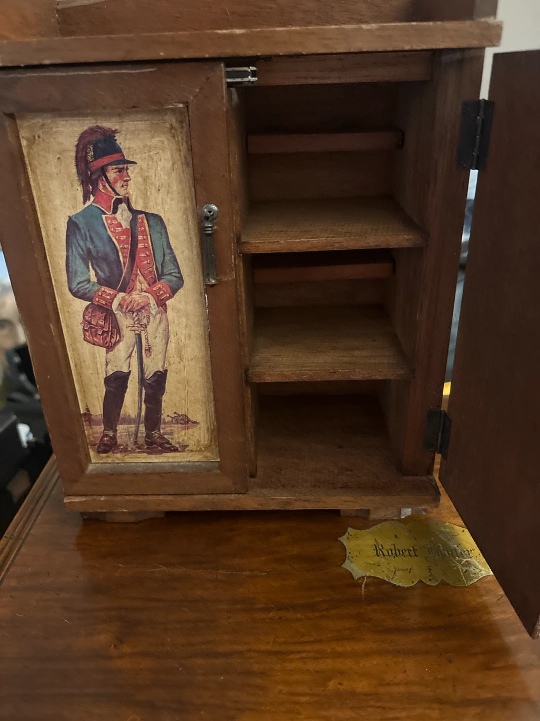 🏈 Vintage Wooden Cabinet with Military Illustrations - photo 2
