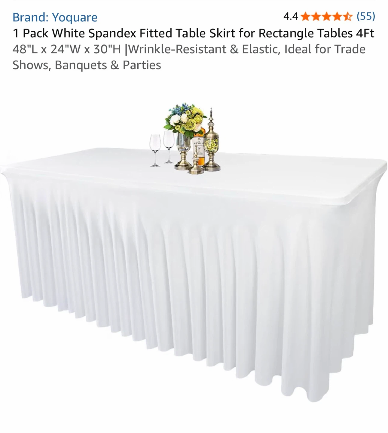 Yoquare White Spandex Fitted Table Skirt 4ft (2 pack)