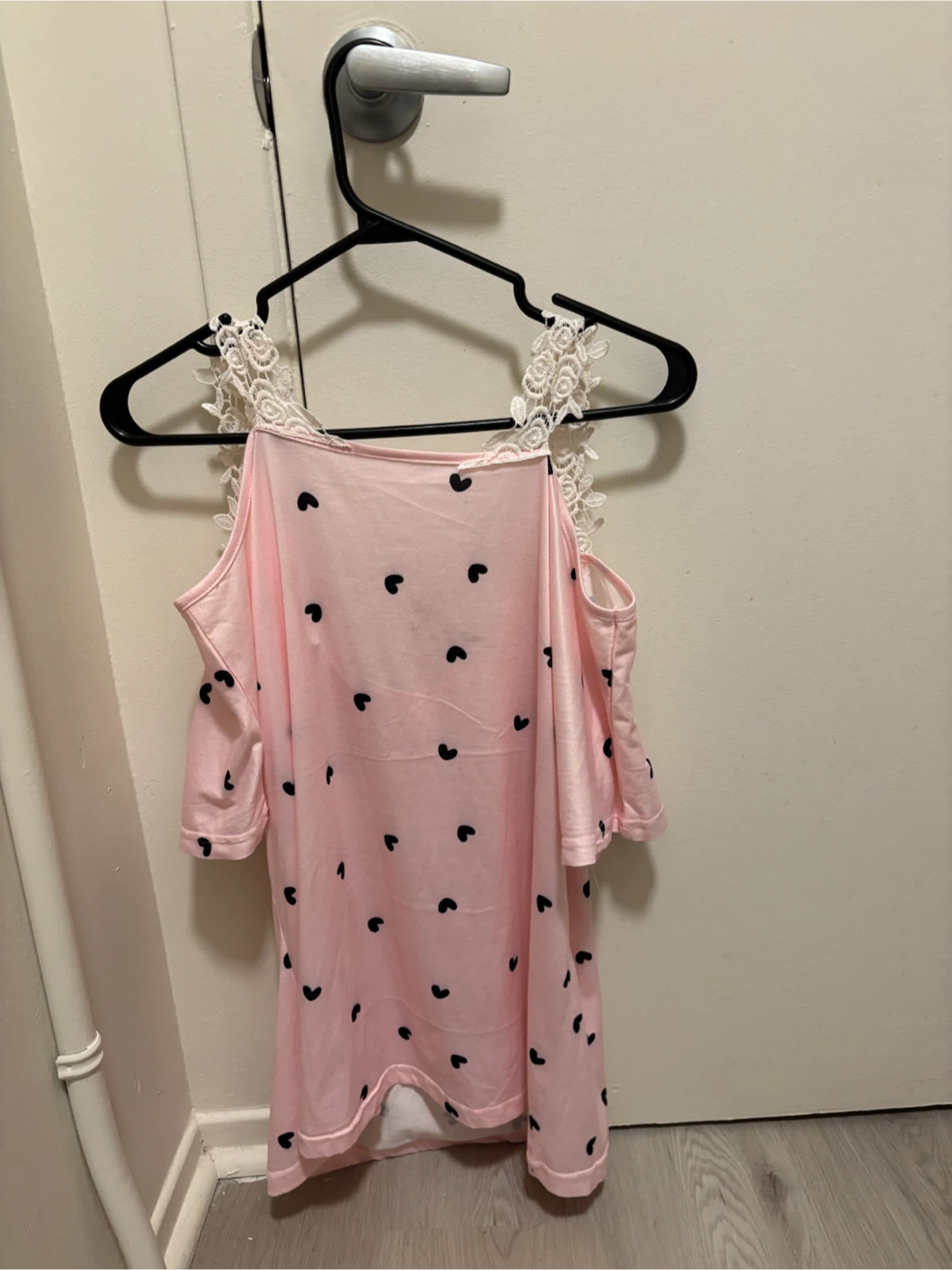 Pink Cold-Shoulder Top with Hearts