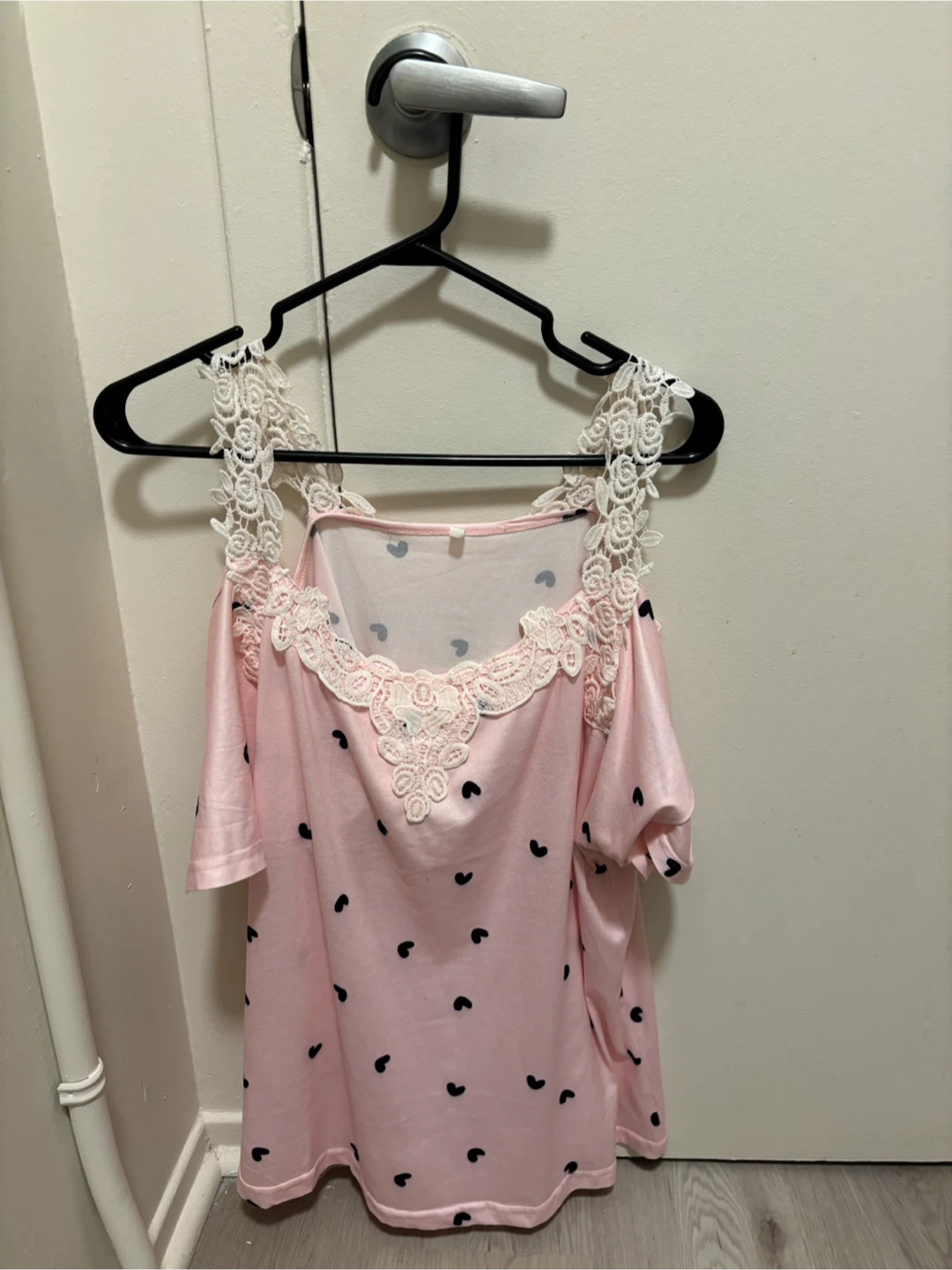 Pink Cold-Shoulder Top with Hearts - photo 2
