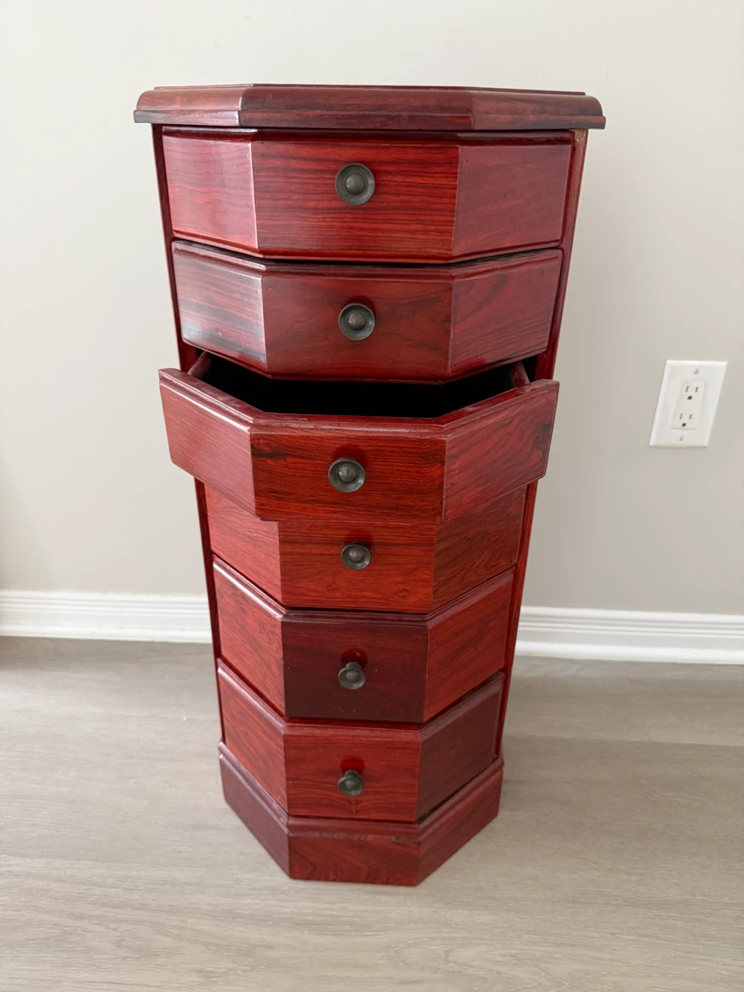 Red Wooden Hexagonal Jewelry Chest