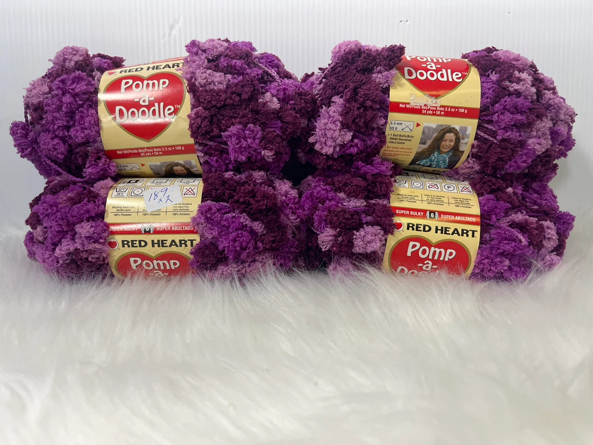 Discontinued Red Heart Pomp-a-Doodle Yarn Plush Plum (4 Skeins)
