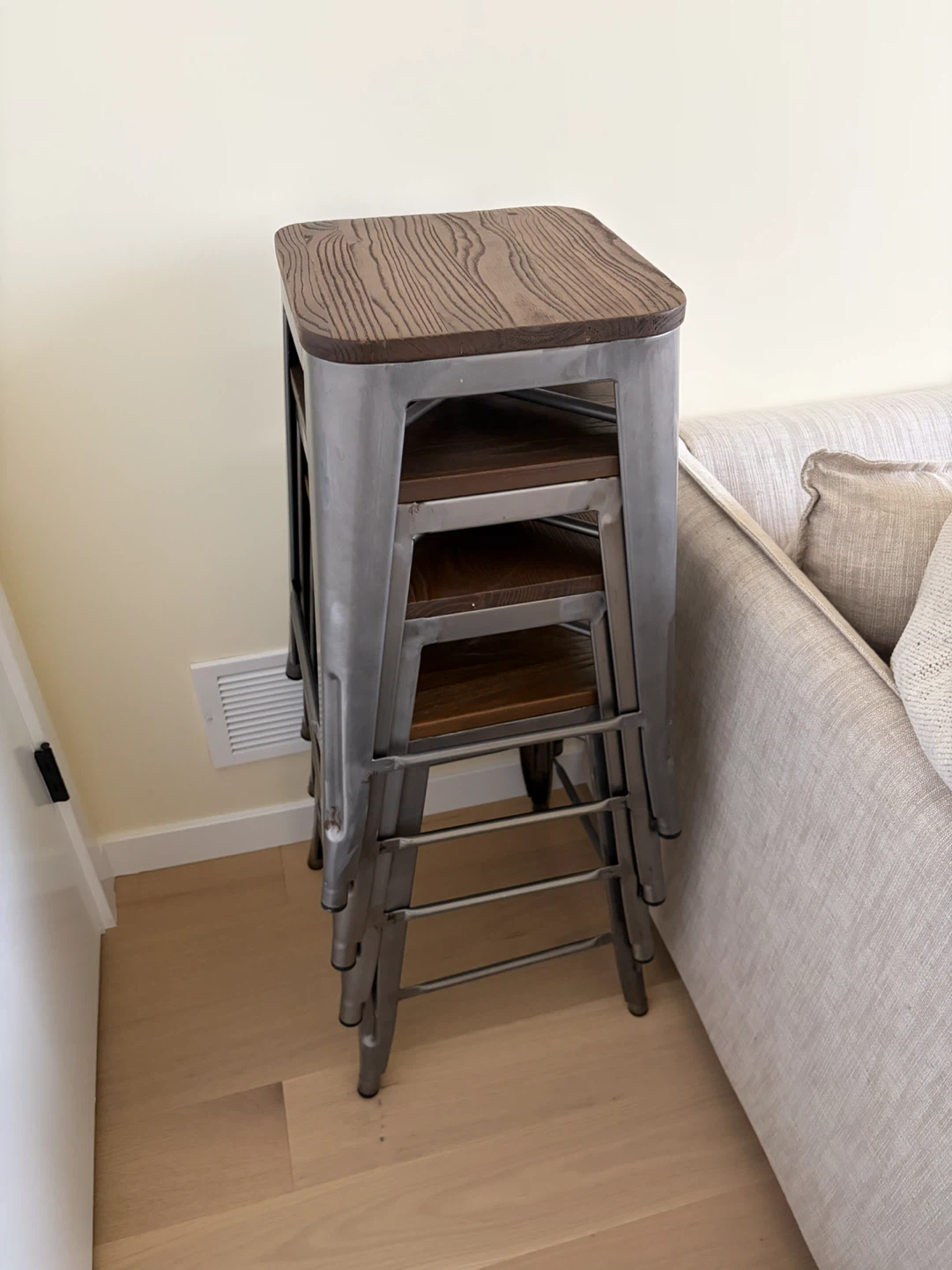 Set of 4 Industrial Metal and Wood Stools