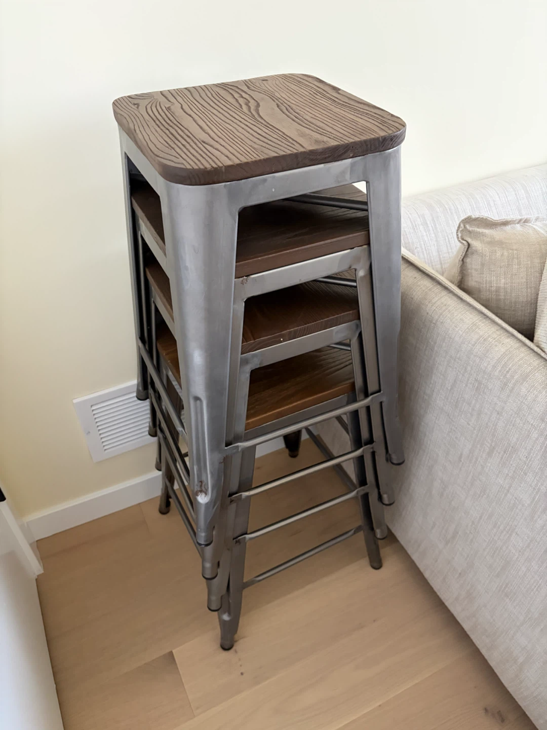Set of 4 Industrial Metal and Wood Stools - photo 2