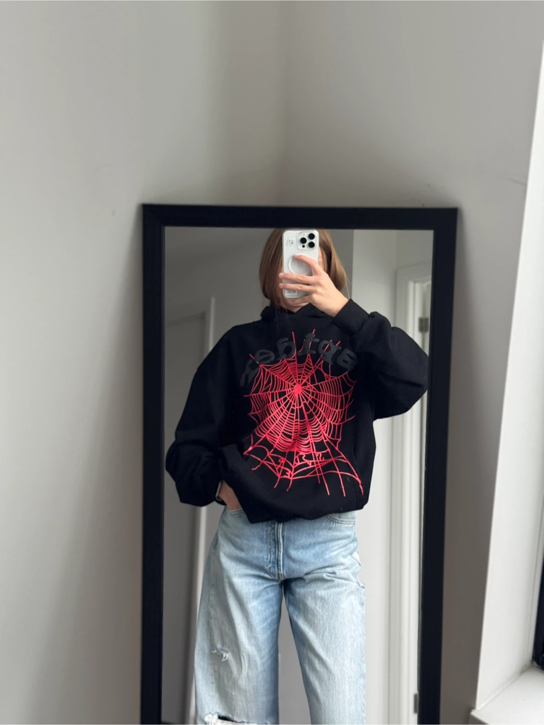 Sp5der Hoodie M Black Red Web Worldwide Puff Print - photo 3