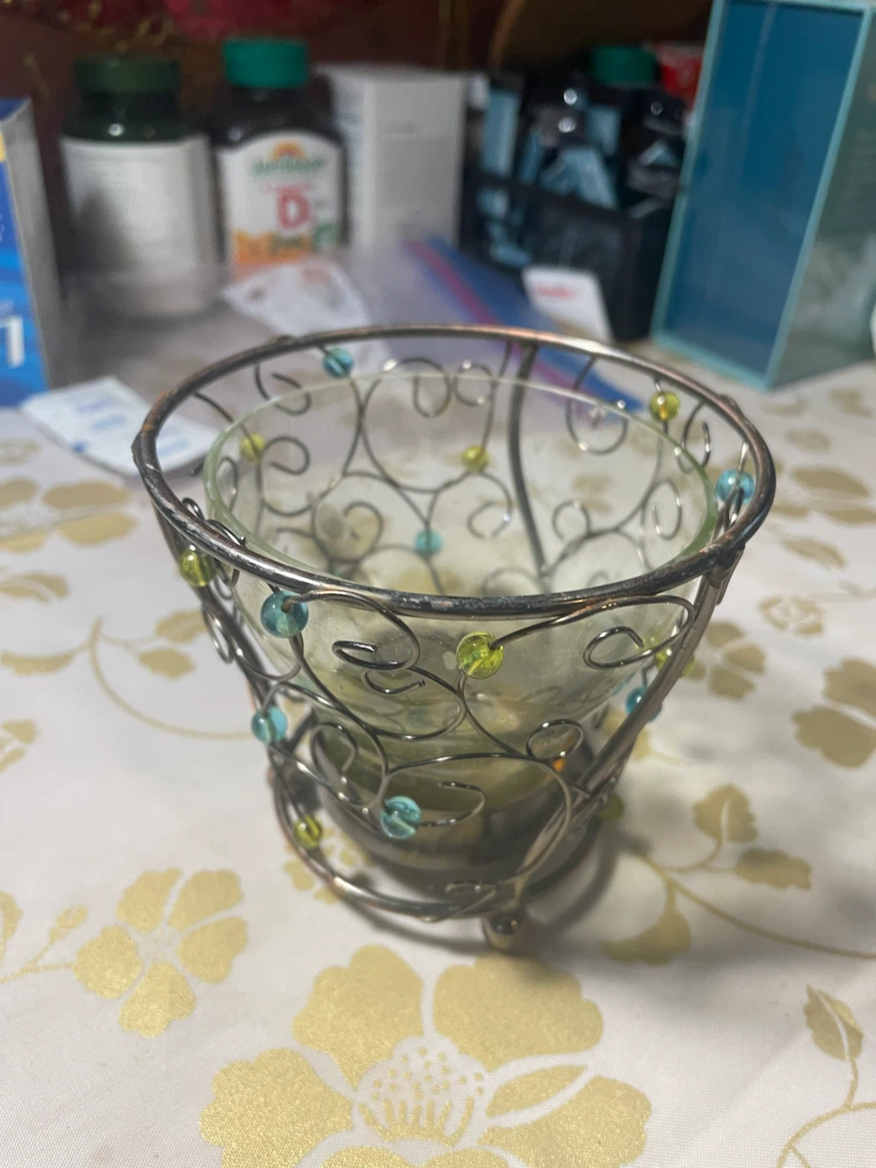 Metal and Glass Candle Holder