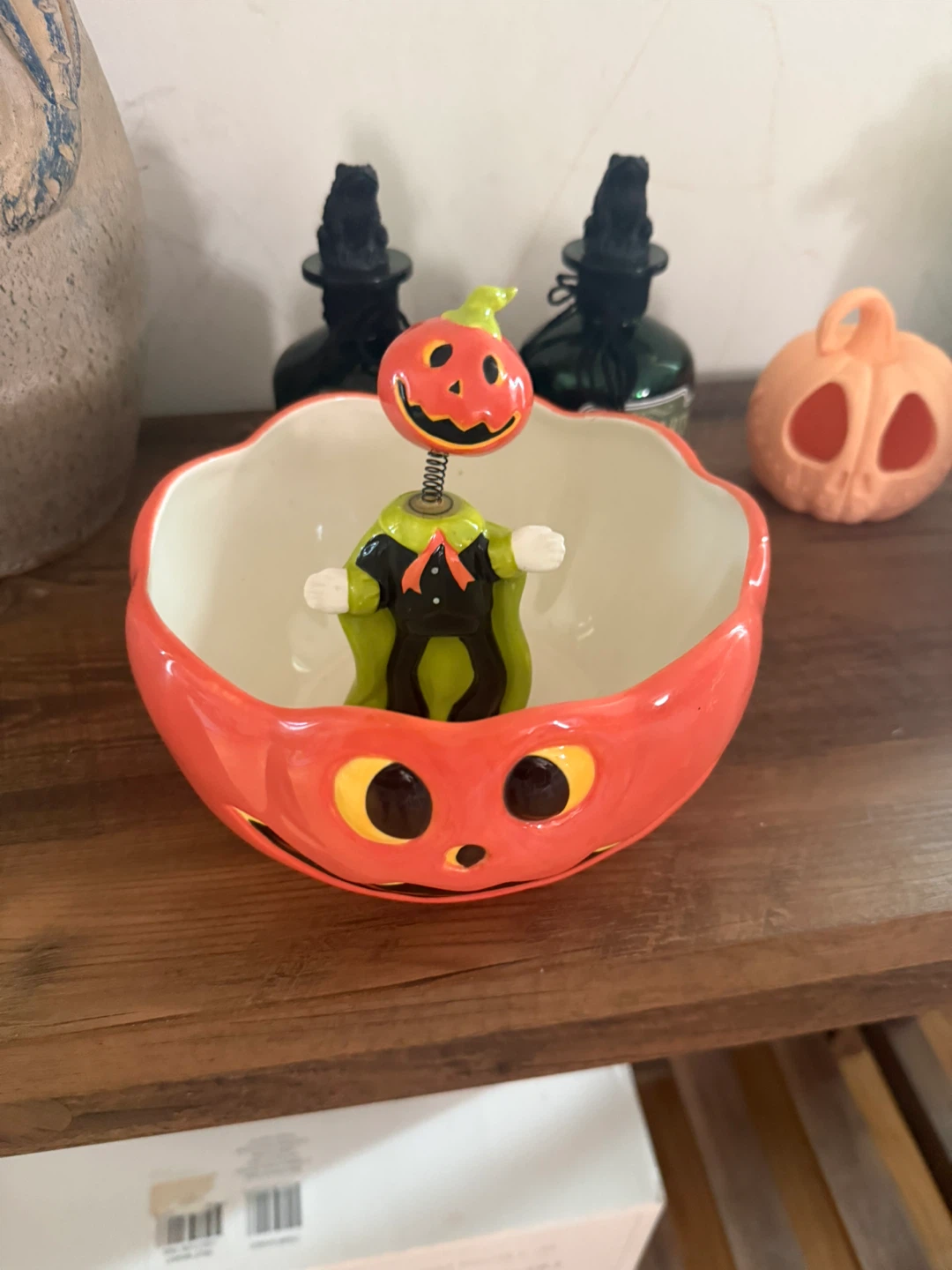 Ceramic Halloween Pumpkin Bowl with Bobblehead
