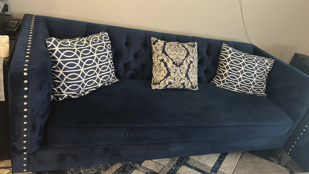 Navy Blue Velvet Sofa Set