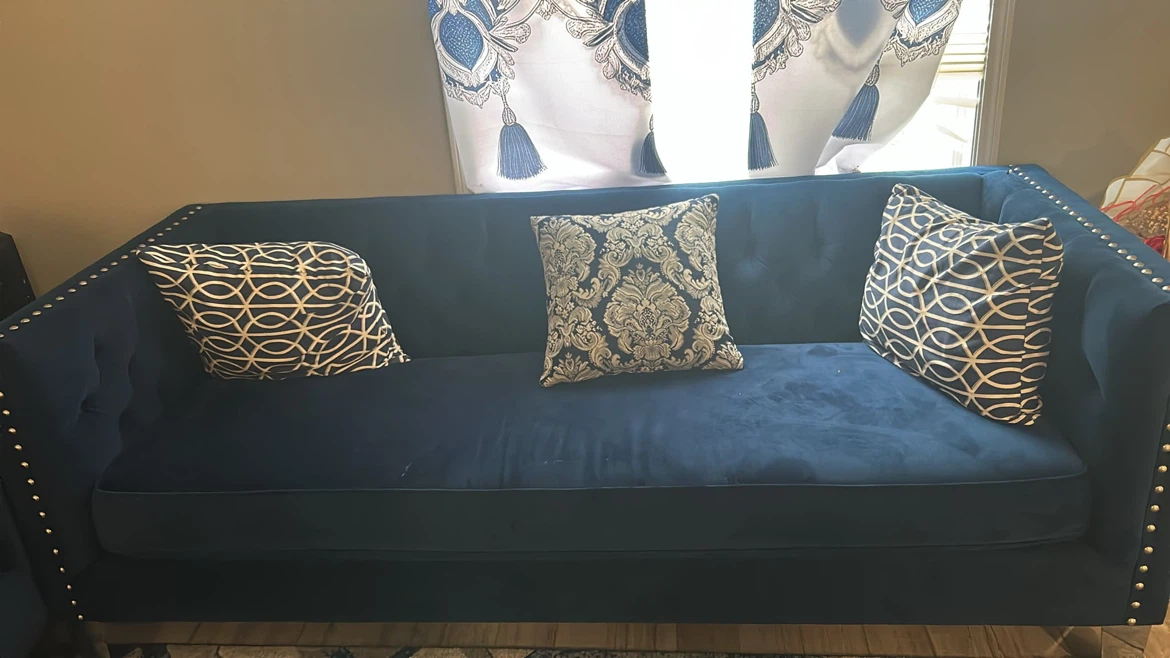 Navy Blue Velvet Sofa Set - photo 3