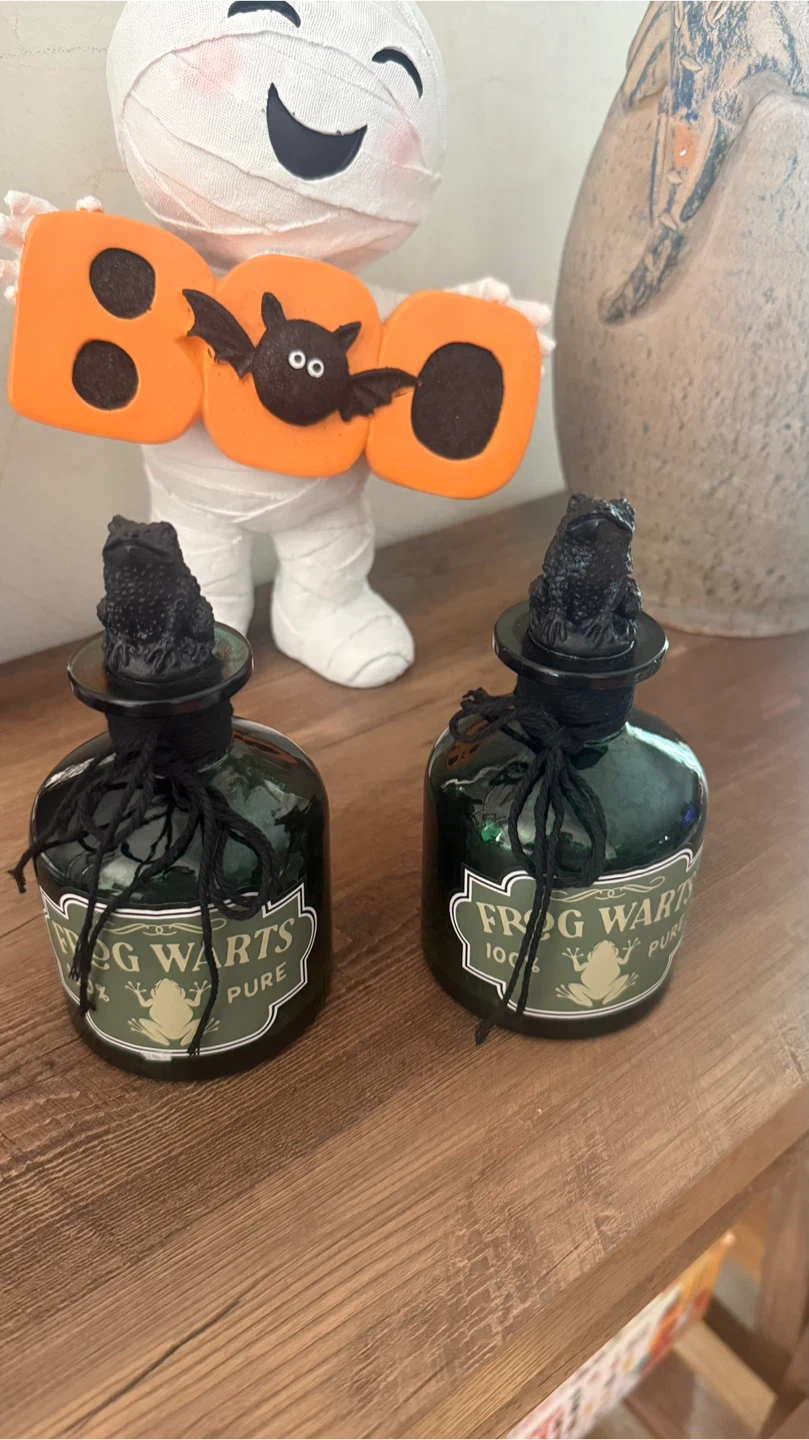 Set of 2 Decorative Halloween Frog Warts Bottles