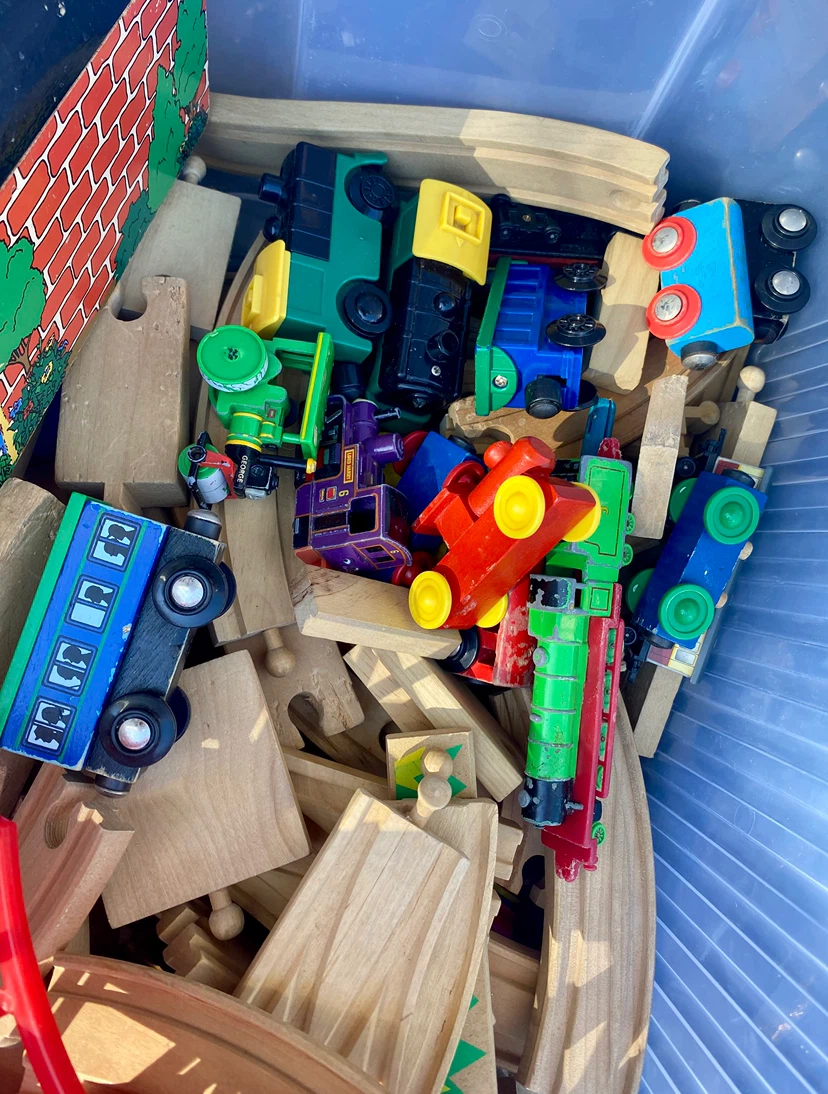 Wooden Train Set with Various Engines and Tracks
